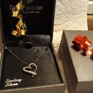 NEW LUXE Diamond Sterling Silver  Heart Necklace 16"-18" Chain NEW NWT style 1